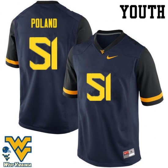 Youth West Virginia Mountaineers NCAA #51 Kyle Poland Navy Authentic Nike Stitched College Football Jersey PJ15H37QF